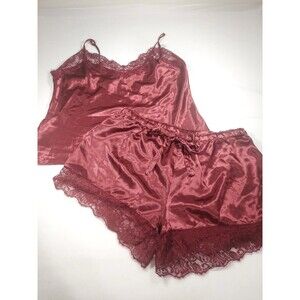 Just Sexy Lingerie Burgundy Satin And Lace 2 Piece PJ Set Size 1X Valentines NWT